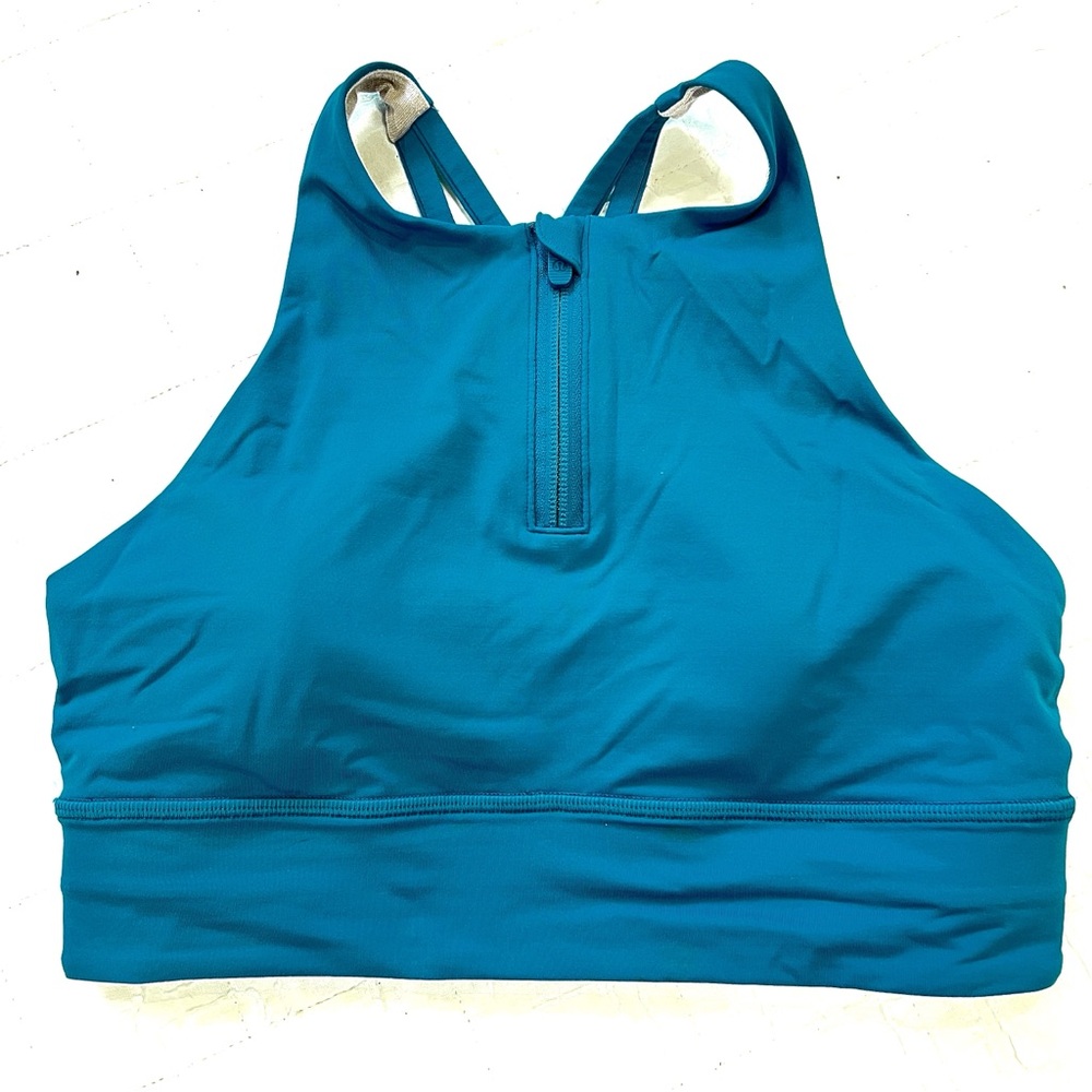 Lululemon Women’s Teal High-Neck Sports Bra w/Front Zip & Cross Back Straps